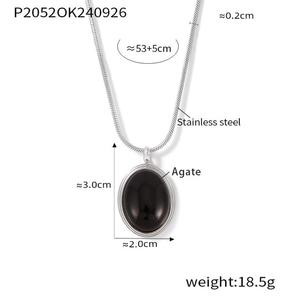 Wholesale Women's Light Luxury Geometric Pattern Oval Tiger Eye Stone Stainless Steel Electroplated Pendant Necklace For Autumn And Winter