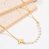 Wholesale Women's Light Luxury Geometric Pearl Oshaped Chain Necklace With Titanium Steel Electroplating