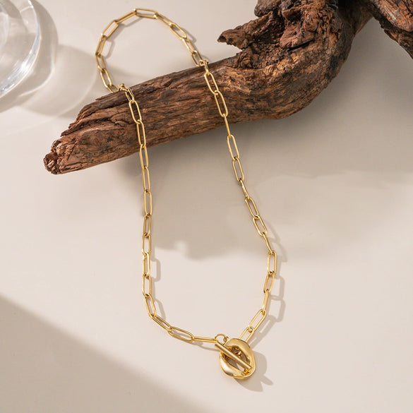Wholesale Women's Light Luxury Geometric Pendant Necklace With Ot Buckle And Cross Chain Electroplated Titanium Steel Oval Design