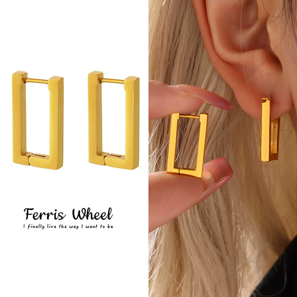 Wholesale Women's Light Luxury Geometric Rectangular Ferris Wheel Stainless Steel 18K Gold Plated Earrings