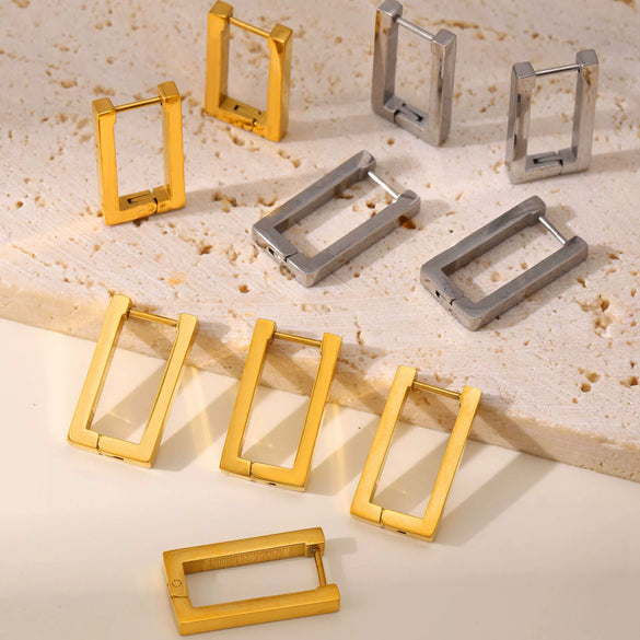 Wholesale Women's Light Luxury Geometric Rectangular Ferris Wheel Stainless Steel 18K Gold Plated Earrings