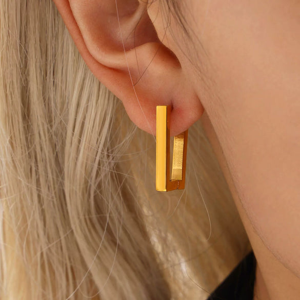 Wholesale Women's Light Luxury Geometric Rectangular Ferris Wheel Stainless Steel 18K Gold Plated Earrings