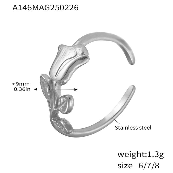 Wholesale Women's Light Luxury Geometric Rose Embossed Stainless Steel Electroplated Opening Ring Jewelry