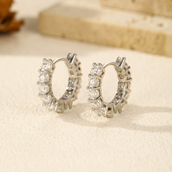 Wholesale Women's Light Luxury Geometric S925 Silver Earrings With Electroplating And Mosan Diamond