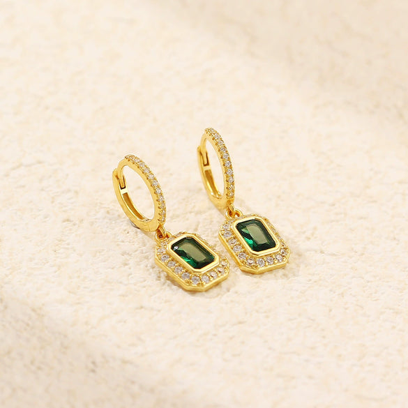 Wholesale Women's Light Luxury Geometric S925 Silver Electroplated Earrings With Diamonds And Highgrade Emeralds