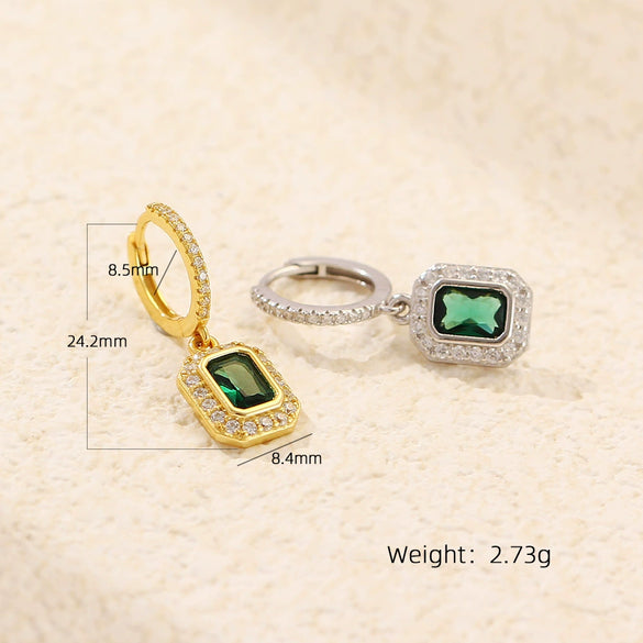 Wholesale Women's Light Luxury Geometric S925 Silver Electroplated Earrings With Diamonds And Highgrade Emeralds