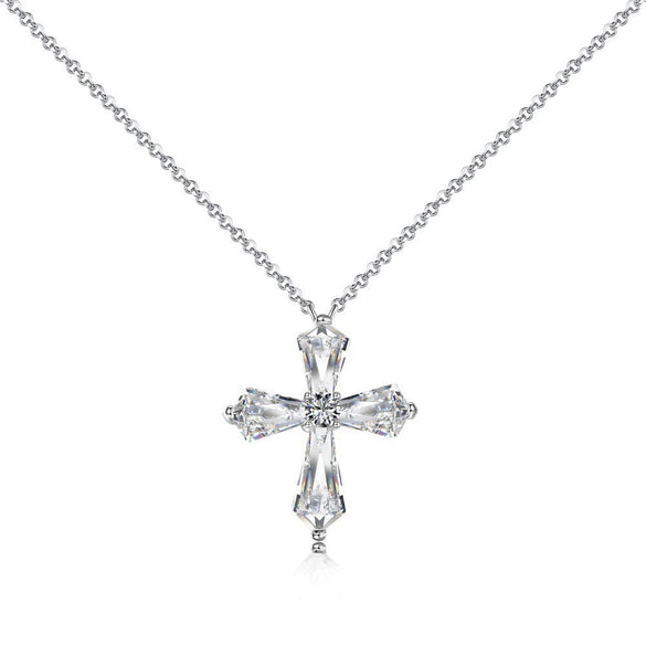 Wholesale Women's Light Luxury Geometric S925 Sterling Silver Cross Shape Necklace With Electroplating