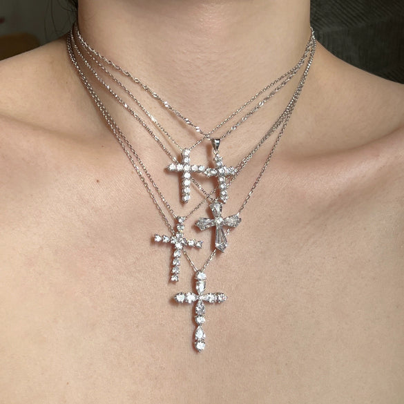 Wholesale Women's Light Luxury Geometric S925 Sterling Silver Cross Shape Necklace With Electroplating