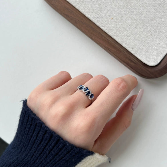 Wholesale Women's Light Luxury Geometric S925 Sterling Silver Pigeon Egg Shape Wave Design Ring With Electroplating