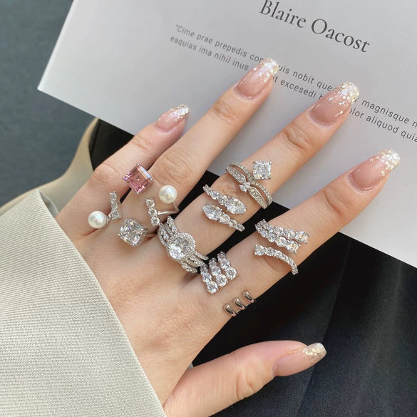 Wholesale Women's Light Luxury Geometric S925 Sterling Silver Ring With High Carbon Diamond Zircon And Electroplating