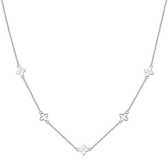 Wholesale Women's Light Luxury Geometric Silver Electroplated Cross Chain Necklace With Four Leaf Clover Pendant