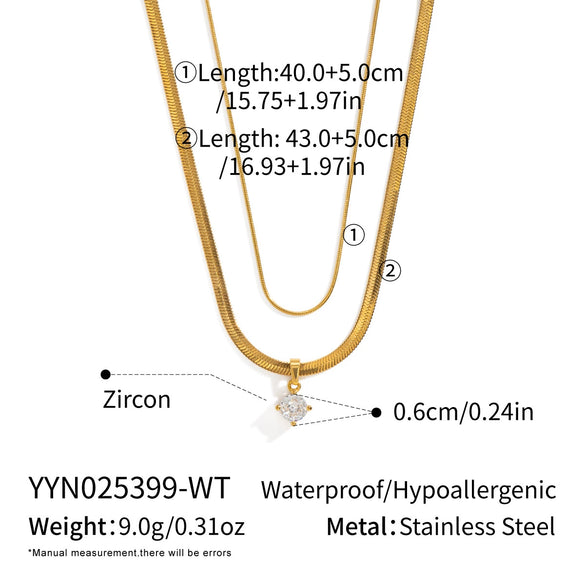 Wholesale Women's Light Luxury Geometric Snake Chain Necklace Stainless Steel 18K Real Gold Plated With Zircon Inlay