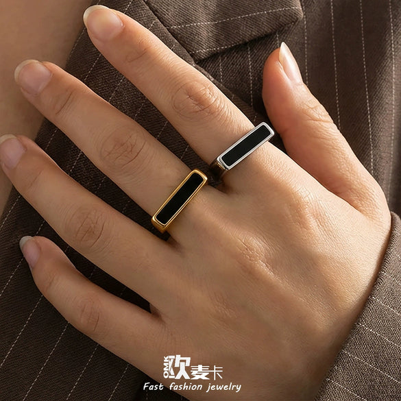 Wholesale Women's Light Luxury Geometric Square Stainless Steel Acrylic Ring 18K Gold Electroplated