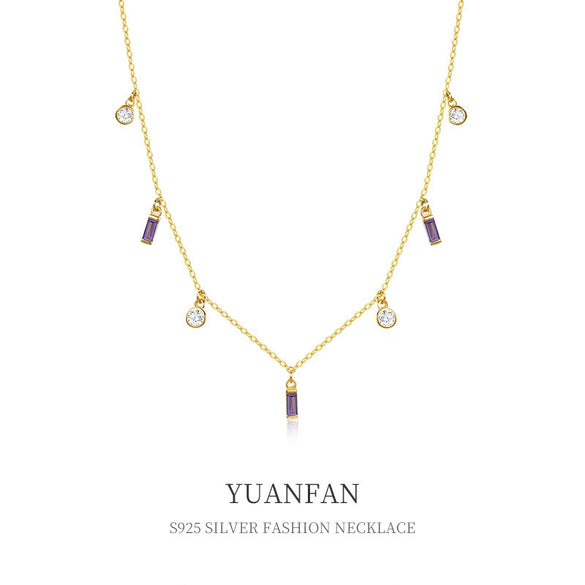 Wholesale Women's Light Luxury Geometric Square Zircon S925 Sterling Silver Necklace Cross Chain