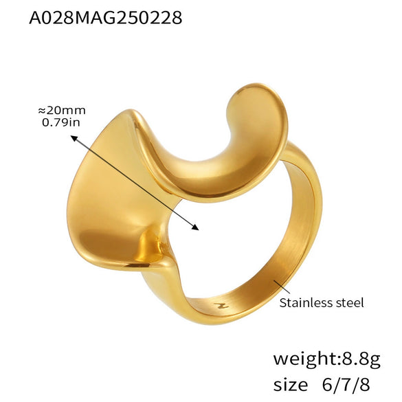 Wholesale Women's Light Luxury Geometric Sshaped Stainless Steel Electroplated Ferris Wheel Ring