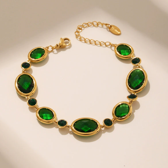 Wholesale Women's Light Luxury Geometric Stainless Steel And Czech Glass Stone Ferris Wheel Oval Faceted Electroplated Bracelet Jewelry