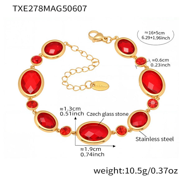 Wholesale Women's Light Luxury Geometric Stainless Steel And Czech Glass Stone Ferris Wheel Oval Faceted Electroplated Bracelet Jewelry