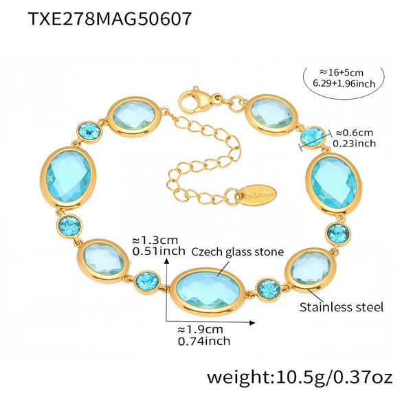 Wholesale Women's Light Luxury Geometric Stainless Steel And Czech Glass Stone Ferris Wheel Oval Faceted Electroplated Bracelet Jewelry