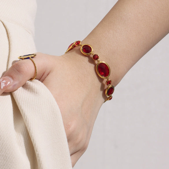 Wholesale Women's Light Luxury Geometric Stainless Steel And Czech Glass Stone Ferris Wheel Oval Faceted Electroplated Bracelet Jewelry