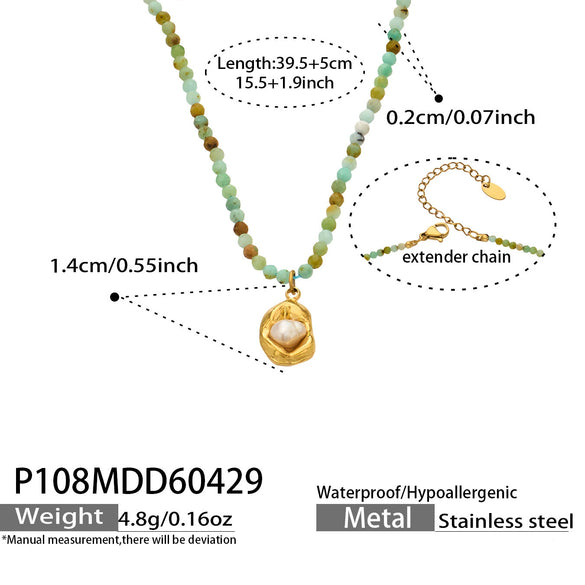 Wholesale Women's Light Luxury Geometric Stainless Steel Beaded Necklace With 18K Gold Plated Pendant