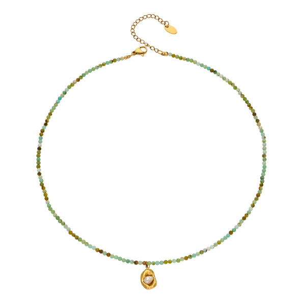 Wholesale Women's Light Luxury Geometric Stainless Steel Beaded Necklace With 18K Gold Plated Pendant