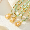 Wholesale Women's Light Luxury Geometric Stainless Steel Beaded Necklace With 18K Gold Plated Pendant