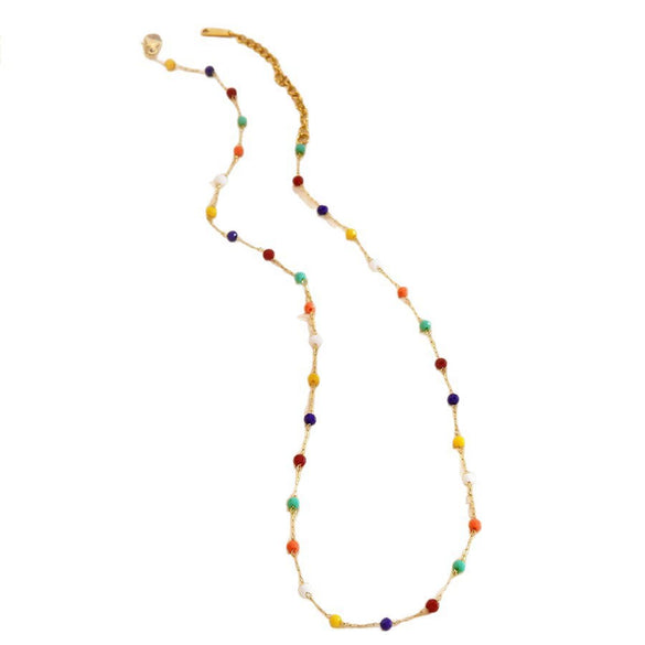 Wholesale Women's Light Luxury Geometric Stainless Steel Electroplated Colorful Seed Bead Singlelayer Necklace Jewelry