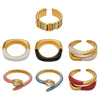 Wholesale Women's Light Luxury Geometric Stainless Steel Electroplated Cshaped Open Ring Set With Water Drop Zircon