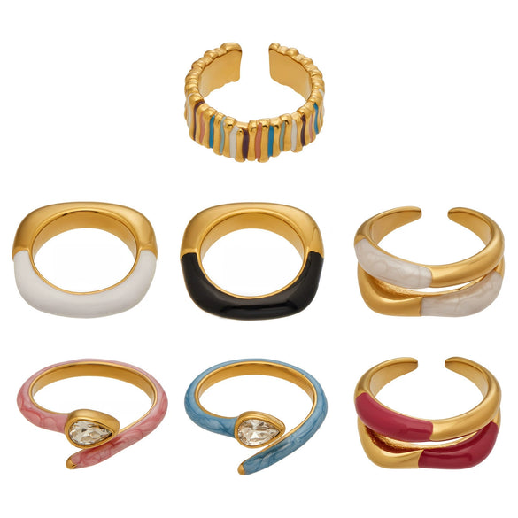 Wholesale Women's Light Luxury Geometric Stainless Steel Electroplated Cshaped Open Ring Set With Water Drop Zircon