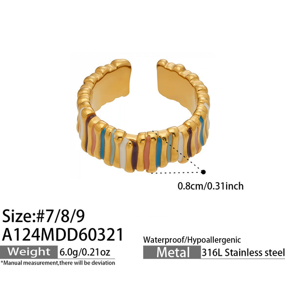 Wholesale Women's Light Luxury Geometric Stainless Steel Electroplated Cshaped Open Ring Set With Water Drop Zircon