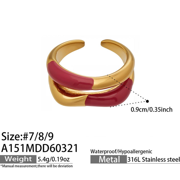 Wholesale Women's Light Luxury Geometric Stainless Steel Electroplated Cshaped Open Ring Set With Water Drop Zircon