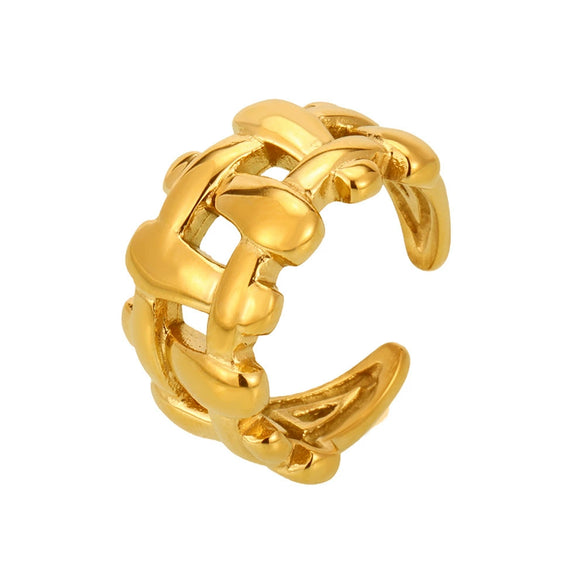 Wholesale Women's Light Luxury Geometric Stainless Steel Electroplated Ferris Wheel Hollow Woven Open Ring Finger Ring