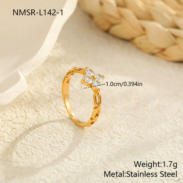 Wholesale Women's Light Luxury Geometric Stainless Steel Electroplated Heart Ring With Zircon Encrusted
