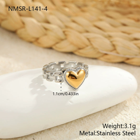Wholesale Women's Light Luxury Geometric Stainless Steel Electroplated Heart Ring With Zircon Encrusted