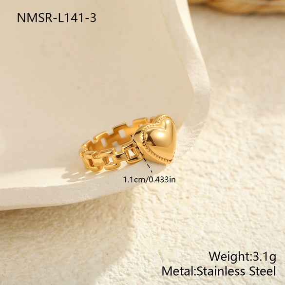Wholesale Women's Light Luxury Geometric Stainless Steel Electroplated Heart Ring With Zircon Encrusted
