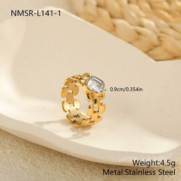 Wholesale Women's Light Luxury Geometric Stainless Steel Electroplated Heart Ring With Zircon Encrusted