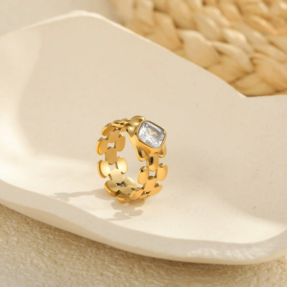 Wholesale Women's Light Luxury Geometric Stainless Steel Electroplated Heart Ring With Zircon Encrusted