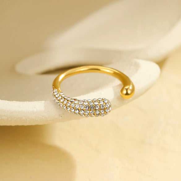 Wholesale Women's Light Luxury Geometric Stainless Steel Electroplated Inlaid With White Diamond Open Ring