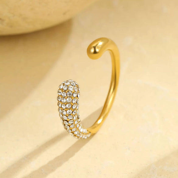 Wholesale Women's Light Luxury Geometric Stainless Steel Electroplated Inlaid With White Diamond Open Ring