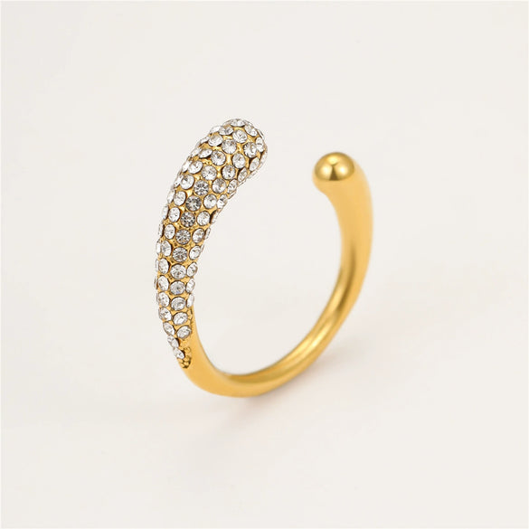 Wholesale Women's Light Luxury Geometric Stainless Steel Electroplated Inlaid With White Diamond Open Ring