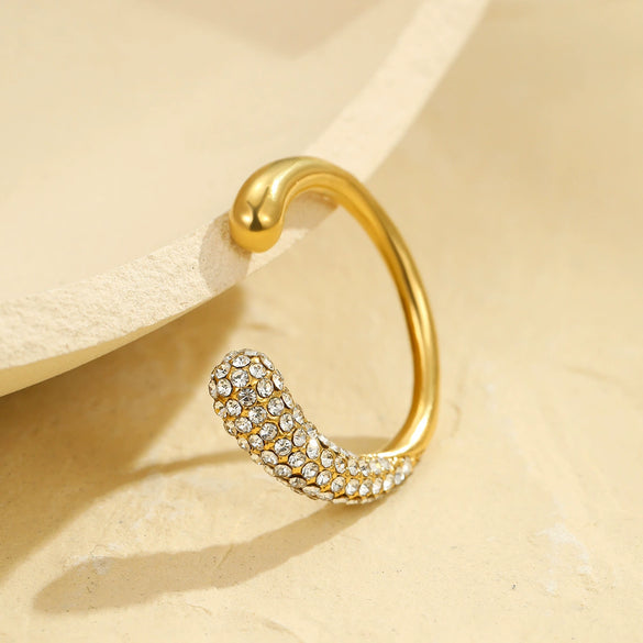 Wholesale Women's Light Luxury Geometric Stainless Steel Electroplated Inlaid With White Diamond Open Ring
