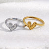 Wholesale Women's Light Luxury Geometric Stainless Steel Electroplated 18K Gold Oblique Heart Ring