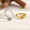 Wholesale Women's Light Luxury Geometric Stainless Steel Electroplated 18K Gold Oblique Heart Ring