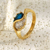Wholesale Women's Light Luxury Geometric Stainless Steel Electroplated 18K Gold Water Drop Zircon Tai Chi Ring Hand Jewelry