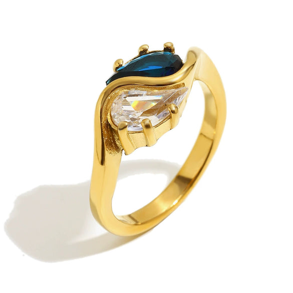 Wholesale Women's Light Luxury Geometric Stainless Steel Electroplated 18K Gold Water Drop Zircon Tai Chi Ring Hand Jewelry