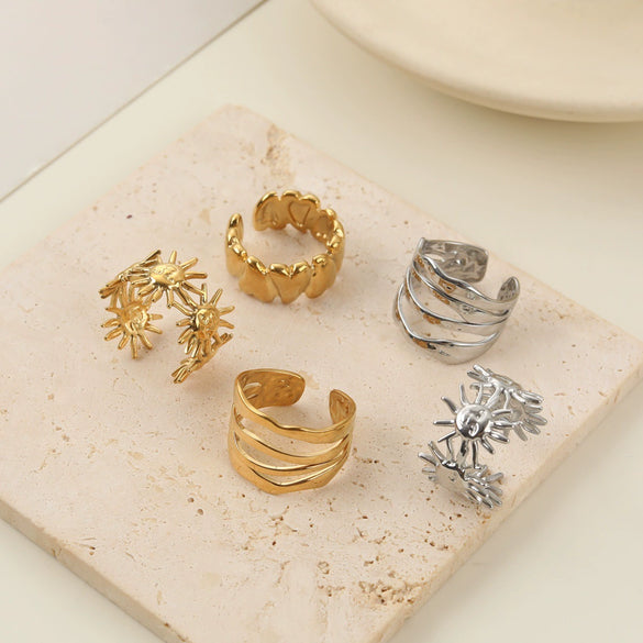 Wholesale Women's Light Luxury Geometric Stainless Steel Electroplated Multilayer Open Ring