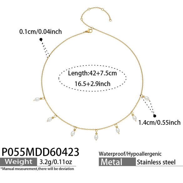 Wholesale Women's Light Luxury Geometric Stainless Steel Electroplated Oildrip Shell Pendant Necklace With Resin Beads And Tassels Layered Clavicle Chain Set