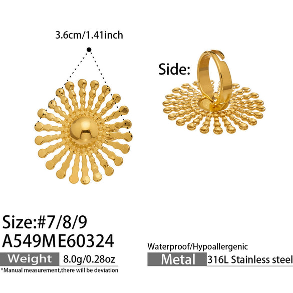 Wholesale Women's Light Luxury Geometric Stainless Steel Electroplated Open Ring Set