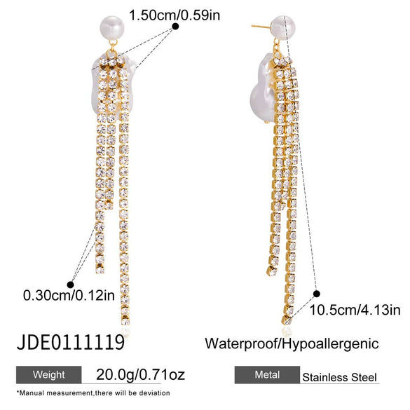 Wholesale Women's Light Luxury Geometric Stainless Steel Electroplated Rhinestone Imitation Baroque Pearl Earrings