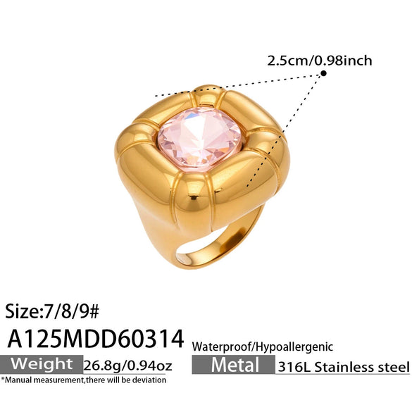 Wholesale Women's Light Luxury Geometric Stainless Steel Electroplated Ring Set With Tiger Eye Stone